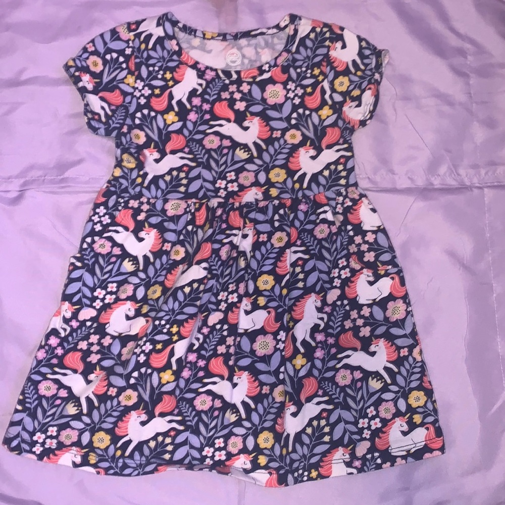 2T navy blue unicorn dress with pockets